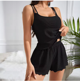 Luxury 2-Piece Heart Print Loungewear – Elegant Halter Pajama Set with Sophisticated Front Split Detail