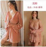 Lace Embroidered Floral Sweet Plus Size Nightdress Set with Wire Robe and Dress Set Sexy Nightwear