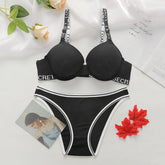 Bra Set Beauty Back Push up Adjustment Shoulder Strap Simple Solid Color Underwear