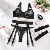 Sexy Lingerie Hollow Out Mesh See-Through Comfortable Three-Piece Lingerie Set Fashion