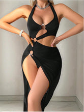 Solid Color Sexy Halter Tie Backless Lace Chiffon Hole Eco-Friendly Breathable Semi-Sheer Bodysuits Set