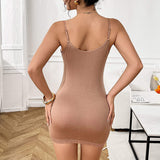 Rose Gold Lace Spaghetti Straps Slim Body Shaper Summer Adjustable Backless Plus Size Women's Lace Neck Skirt