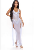 Luxury Sheer Mesh Long Nightgown – Elegant Floor-Length Sleepwear with Sophisticated Silhouette