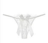 Chic Monochrome Lace Thong – Low-Rise Shiny T-Back with Delicate Bow & Thin Straps