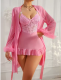 Luxury Mesh & Lace Nightgown Set – Elegant Women’s Sleeveless Slip Dress with Sophisticated Matching Robe