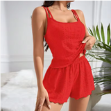 Luxury 2-Piece Heart Print Loungewear – Elegant Halter Pajama Set with Sophisticated Front Split Detail