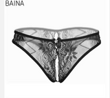 Women’s Luxury Embroidered Thong – Sheer Mesh Lace with Sophisticated Open-Crotch Design