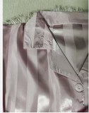 Luxury Ice Silk Nightdress – Elegant Women’s Vertical Stripe Loungewear with a Minimalist & Sophisticated Silhouette
