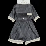 Chic Women’s Lapel Cardigan Pajama Set – Short Sleeve Sleepwear with Delicate Lace Trim Detail
