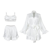 Women's Pajama Set Spring Summer Cloud Cotton High-End Solid Color Robe and Pants Two-Piece Homewear Bubble Yarn