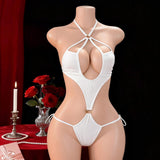 Lingerie Hollow-out Lace-up Bodysuit Three-piece Alluring Set Sexy Tight-fit European-American Polyester Wholesale