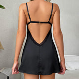 European American Hot Style Sexy Deep V Solid Color Suspender Jumpsuit Satin Breathable Backless Strap Comfortable Homewear