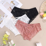 Mesh See-Through Sexy Panties Mid-Rise Lace Cross Strap Panties for Women Women's Sexy Underwear