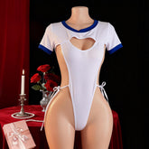 Lingerie Hidden-Clasp Open-Crotch Bodysuit Hollowed-Out Tight Polyester