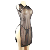 Lingerie Sheer See-Through Sleeveless Sexy Womens Slim-fit Alluring Long-slit Cheongsam Pajamas Spring