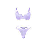 European American Lace Memory Foam Underwire Bra Set Sexy Thin T-pants Three-point Two-piece Set