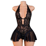 Plus-size New Style Lace Deep-V See-through Seductive One-piece Jumpsuit Open-crotch No-removal Women's Sexy