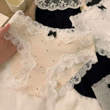 Soft Lace-trimmed Polka Dot Ballet Girl Pure Tempting Style Breathable Women's Mid-Rise Cotton