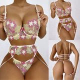 Women's Sexy Lingerie Set Embroidery Lace Flower Design Backless Underwear