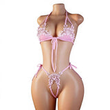 European American Sexy Three-Piece Lace Lingerie Set for Women Bra Thong Low-Waist