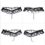 Luxury Embroidered Lace Thong – Delicate Pearl Detail & Open-Crotch Design for Women