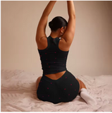 Charming Heart Print Loungewear Set – Women’s Ribbed Tank Top & Matching Polka Dot Shorts Pajamas