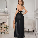 Luxury Off-Shoulder Lace Nightgown – Elegant Women’s Spaghetti Strap Sleepwear with Sophisticated Lace Trim