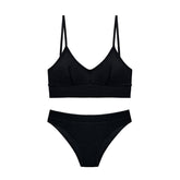 Women's Cotton Underwear Set Sexy Solid Backless Sling Lingerie High Elasticity Sporty Bra Bikini Fitness Crop Top
