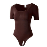 Women's Seamless Slimming Tummy Control Shapewear O Neck Jumpsuits Short Sleeve Long Sleeve Shaping Tank Top