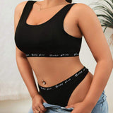 Soft High Elastic Round Neck Solid Sports Tank Top Bra Underwear Mid-rise Panty Plus Size Lingerie Women's Sets