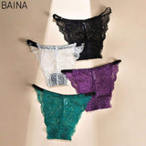 Lace Low Waist Briefs High Cut Panties Comfortable Sexy Large Size T-pants Breathable Butt-lifting Underwear