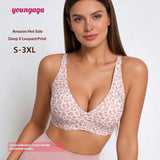 Seamless Printed Cross-Border for Explosions Deep V Jelly Underwear Women's Thin Sexy Wire Free Leopard Pattern No Steel Ring
