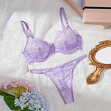 European American Lace Memory Foam Underwire Bra Set Sexy Thin T-pants Three-point Two-piece Set