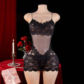 Sheer Gauze Transparent Water-Soluble Lace Sleeveless Polyester Pure Desire Sexy Nightdress Lingerie