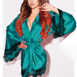 Women's Sexy Long Sleeve Robe Chiffon Bathrobe Nightgown Flirty European Style Sexy Cutout