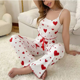 Chic Women’s Ribbed Heart Cami & Pants Set – Versatile 2-Piece Loungewear for Home & Streetwear