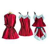 Women's Underwear Pajamas Sets Lingerie Dress Sexy Silk Satin Robe 4pcs Sleepwear Cami Top Stain Pajamas for Women