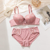 Lace Trim Women's Triangle Panties Lace Sexy Underwear Seamless Breathable Bra Set