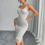 Manufacture Women's Gray Solid Cami Bodycon Midi Slip Dress High Quality Hot Selling Lounge Wear Club Dress with Tassels