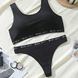 Soft High Elastic Round Neck Solid Sports Tank Top Bra Underwear Mid-rise Panty Plus Size Lingerie Women's Sets