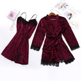 Women's Underwear Pajamas Sets Lingerie Dress Sexy Velvet Robe 2pcs Sleepwear Velvet Pjs for Women