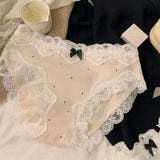 Soft Lace-trimmed Polka Dot Ballet Girl Pure Tempting Style Breathable Women's Mid-Rise Cotton