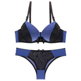 Large Plus Cup Size Solid Pattern Lace Thong Lingerie Set Embroidered G-String T-Back Panties Bikini Style Bra Underwear