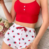 Women's Homewear Printed Spandex Camisole Shorts Casual Sexy Ribbed Wearable European American Style Spring Pajamas