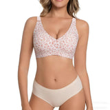 Seamless Wireless Push-Up Bra Breathable Spandex/Nylon Adjustable Straps U-Back Design Leopard Print Bra for Everyday Wear