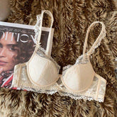 French Style Pure Desire Lace Underwear Women's Big Chest Small Comfortable Traceless Breast-free Rings Anti-sagging Bra Set