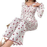 European American Style Autumn Winter Loungewear Sexy Casual Fashion Breathable Knitted Long-Sleeved Women