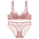 French Style Lingerie Set for Women - Sheer Push-Up Bra Small Bust Side-Support Anti-Sagging Lace Back bras for women