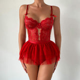Women Crotchless Lace Sexy Lingerie Backless Open Crotch Night Dress Skirt Transparent Bodysuit Teddy Lingerie