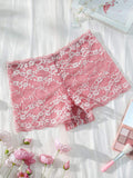 Underwear Pink Breathable Comfortable Women's Lace White Flower Underwear Panties Mid-rise Boxer Shorts Daily